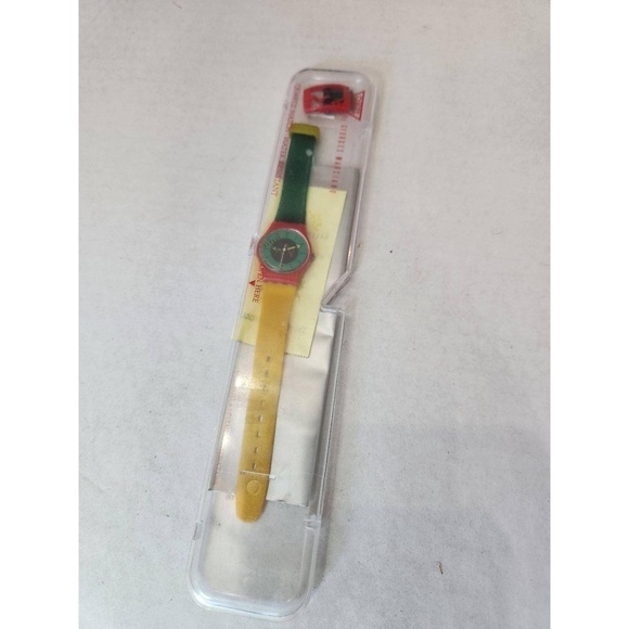 1986 Vintage Swatch Wristwatch Red Green Yellow Vintage Compass Collectible - Picture 1 of 8